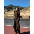 Women's American Retro two-piece sportswear suit in dark gray or brown polyester with splicing detail