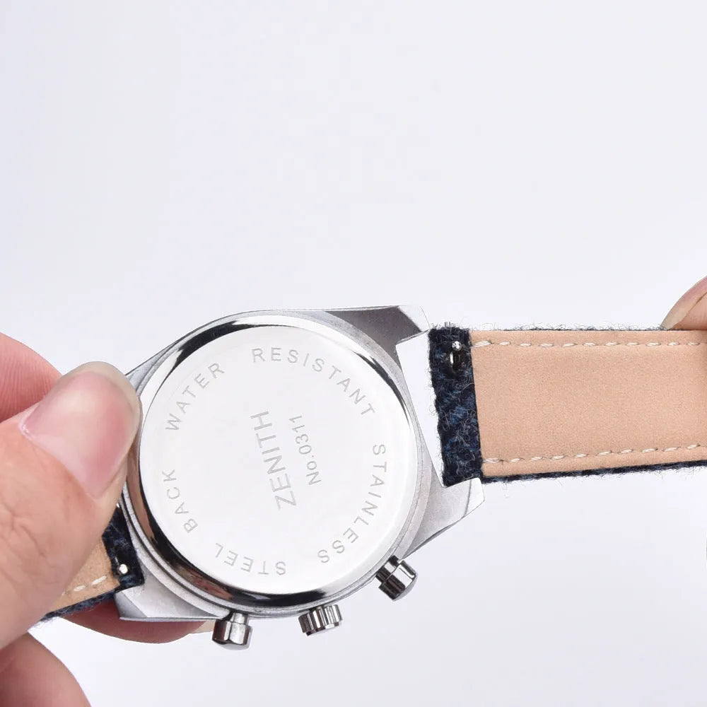 Harris woolen fabric watch strap with leather lining, 304 stainless steel buckle, available in 18mm 20mm 22mm, colours blue brown khaki green