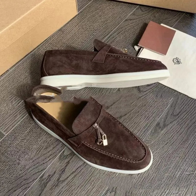 Gommino slip-on casual loafers with high top, rubber sole, and steel toe cap in multiple colour options