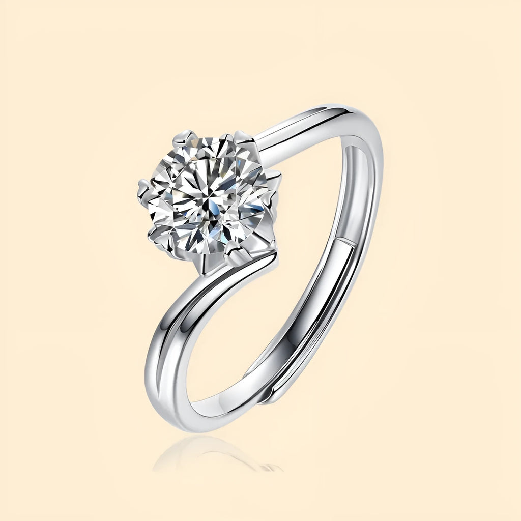 S925 silver platinum-plated open mouth moissanite ring with round cut stone, unisex geometric style