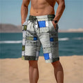 Men's 3D plaid mesh shorts with loose fit and micro-elastic fabric in summer colours