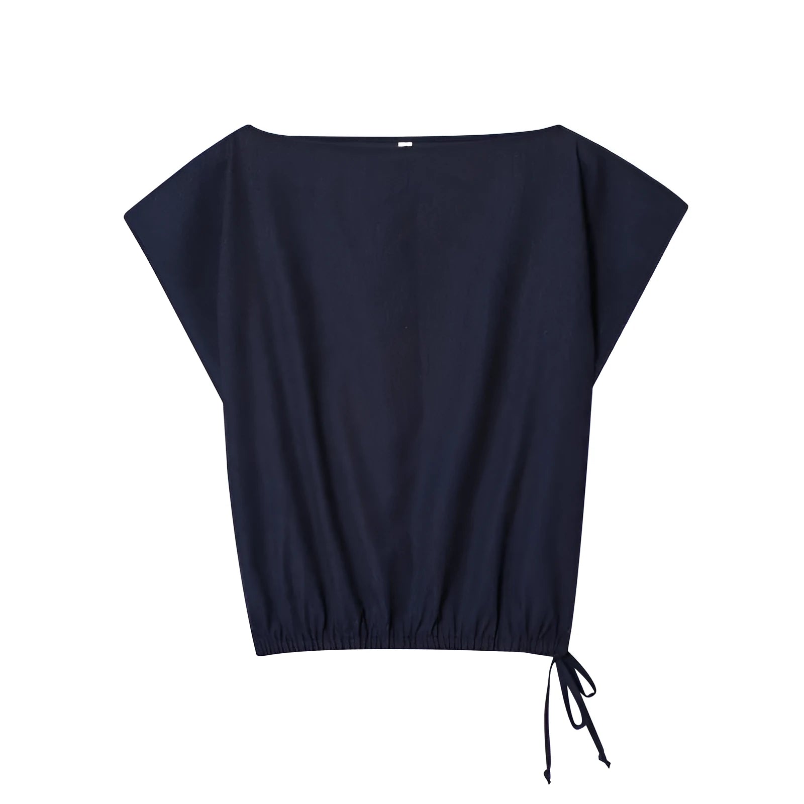 Women's linen-look polyester blend suit set with flounced sleeve shirt and wide leg trousers.