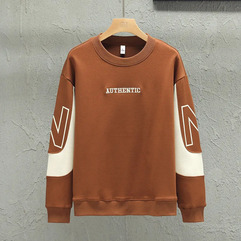 Loose round neck long sleeve t-shirt in beige with letter print, for teenagers spring casual wear