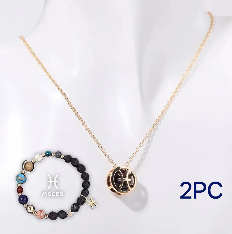 Natural stone beaded necklace and matching bracelet jewellery set in coordinated style