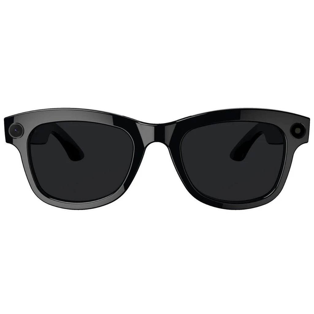 M01 intelligent video glasses with HD camera, shown with black lens option.