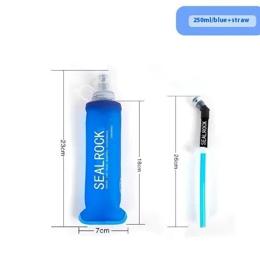 Portable plastic drinking straw with suction tube for outdoor hydration during mountain biking.