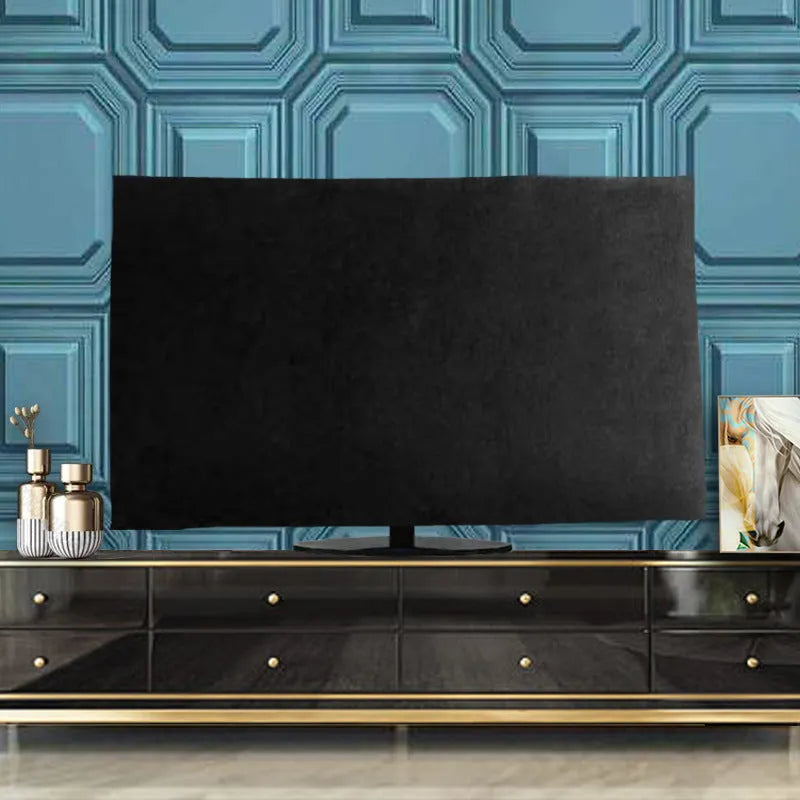 Velvet fabric TV dust cover for LCD screens, shown in multiple colour options.