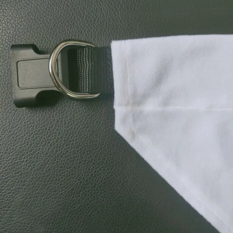 White blank polyester dog scarf showing four size options for thermal transfer personalisation