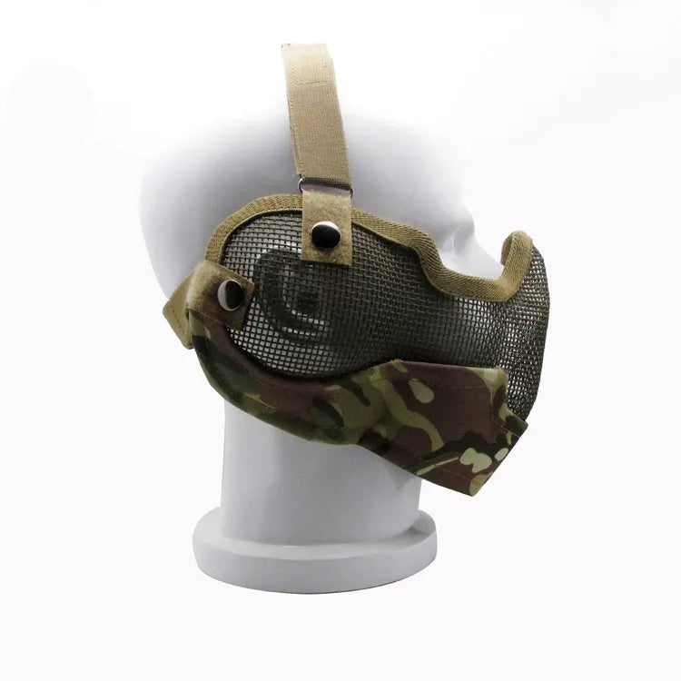 Carbon steel protective face mask with head-mounted design in camouflage colour option