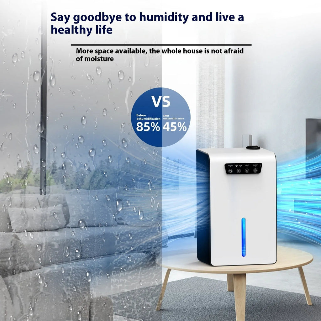 Milky white compact household dehumidifier for 10-20 square metre bedrooms with 2.6-4.0 litre reservoir