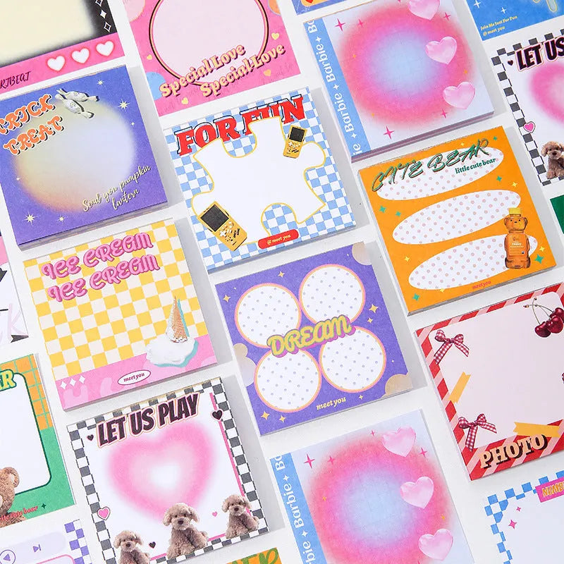 Korean stationery note pad with 90 sheets writing paper in rectangle shape with colourful illustrated cover