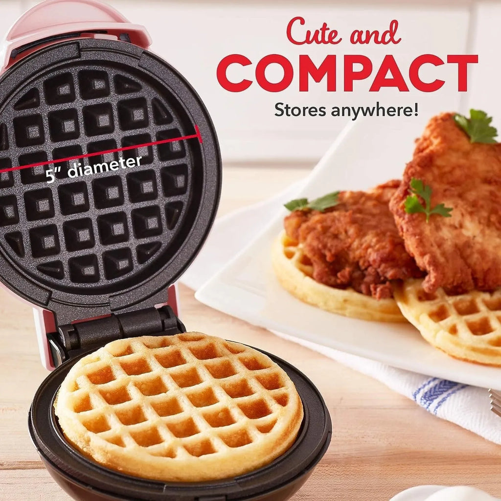 Mini waffle machine in white, 16.5cm tall, with electric heating tube and UK plug, on a countertop