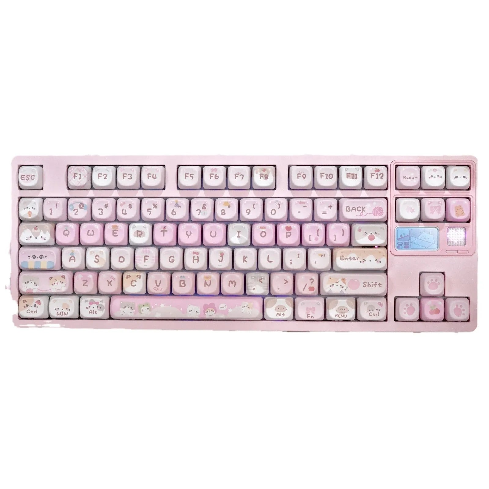 MOA height pink plastic key caps with cartoon character design on all five sides