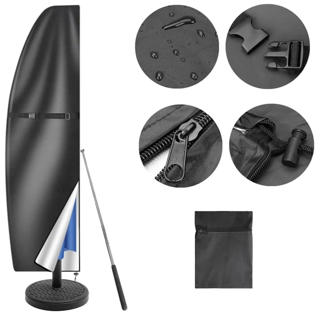 Grey waterproof Oxford cloth cover for a banana-shaped outdoor umbrella.