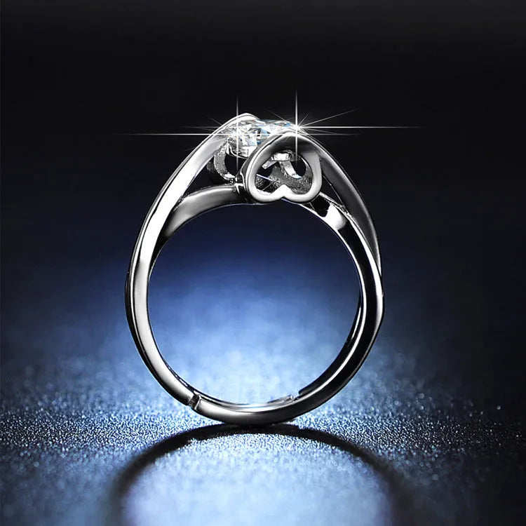 Moissanite 1 karat Angel Kiss Ring white gold colour heart shape adjustable opening women