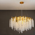 Adjustable height crystal chandelier with aluminium alloy frame in a light luxury style.