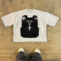 Printed cotton short sleeve retro street style t-shirt with drop shoulder design in contrast colours.