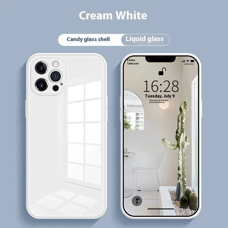 White tempered glass drop-resistant phone case with simple painting finish for iPhone 11 to 15 series