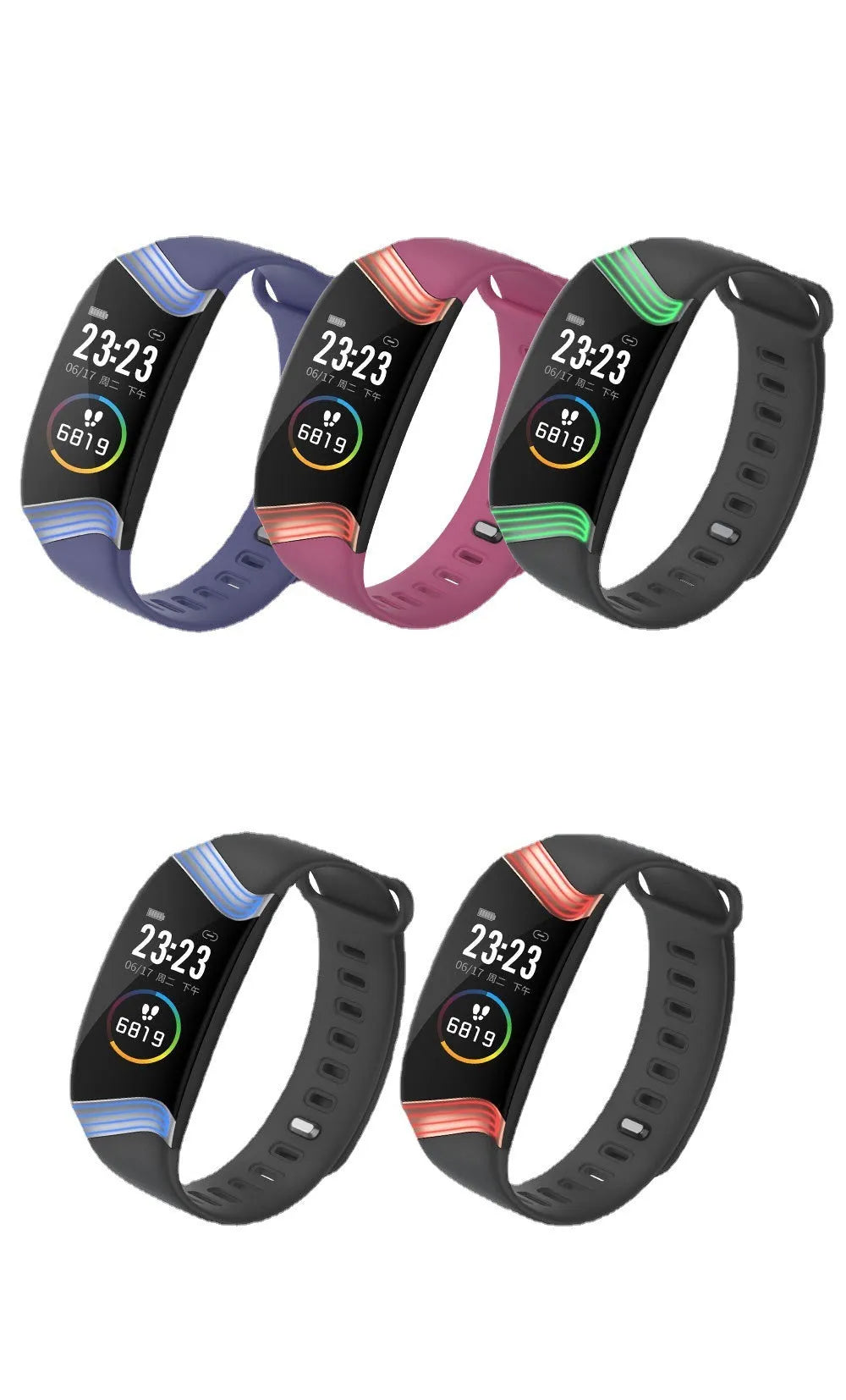 Smart sports bracelet with 0.96 inch touch screen and TPU band in black gold colour
