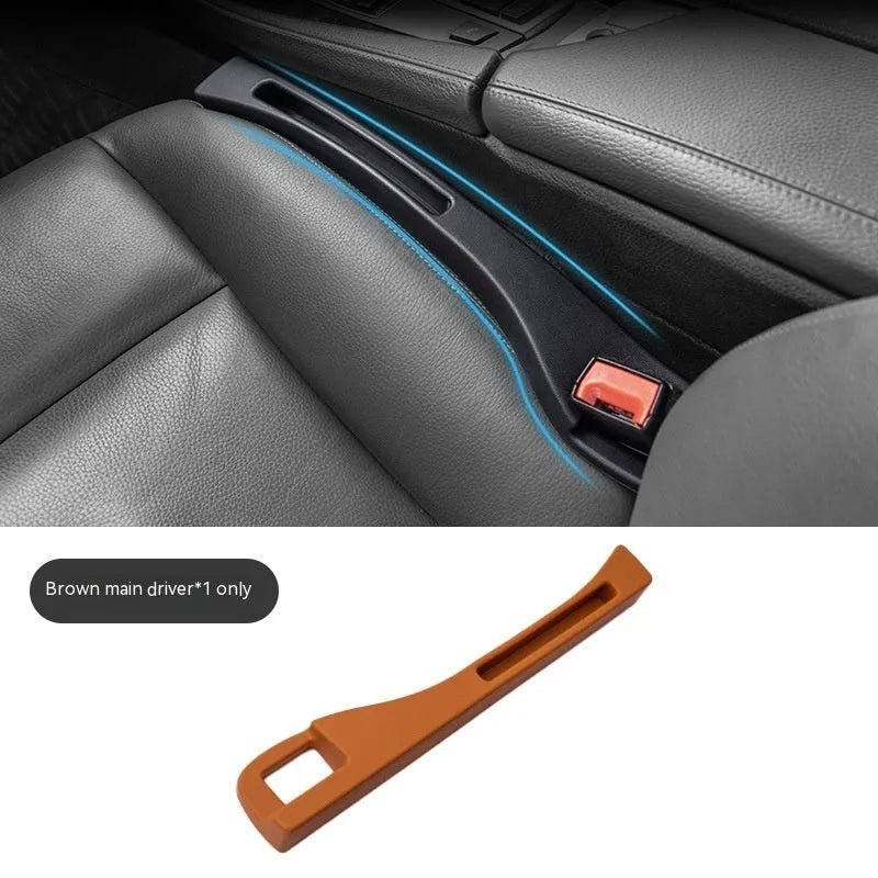 Black car seat gap storage box organiser between vehicle front seats with customisable handles