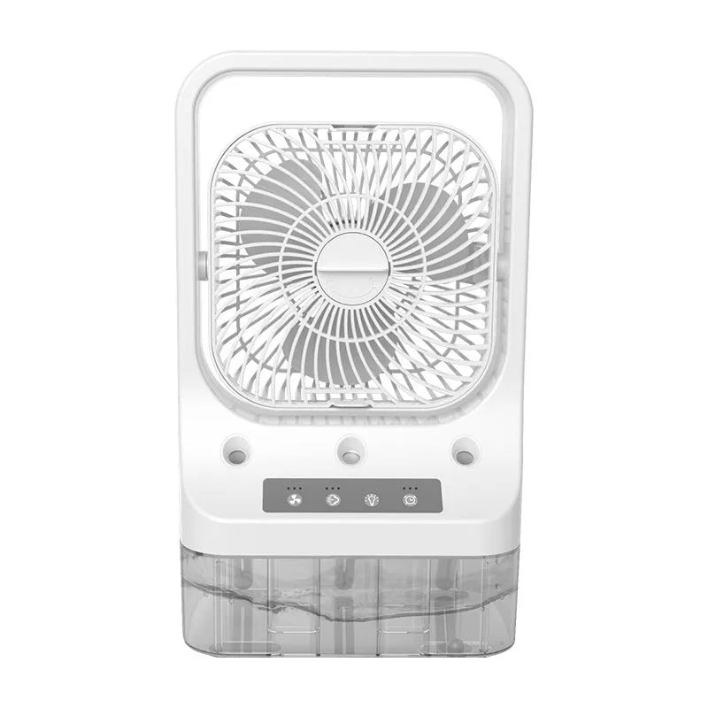 White USB rechargeable desk cooling fan with water tank and adjustable head