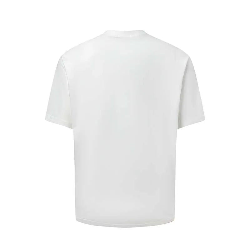Men's blue t-shirt with white letter printing, loose fit round neck design