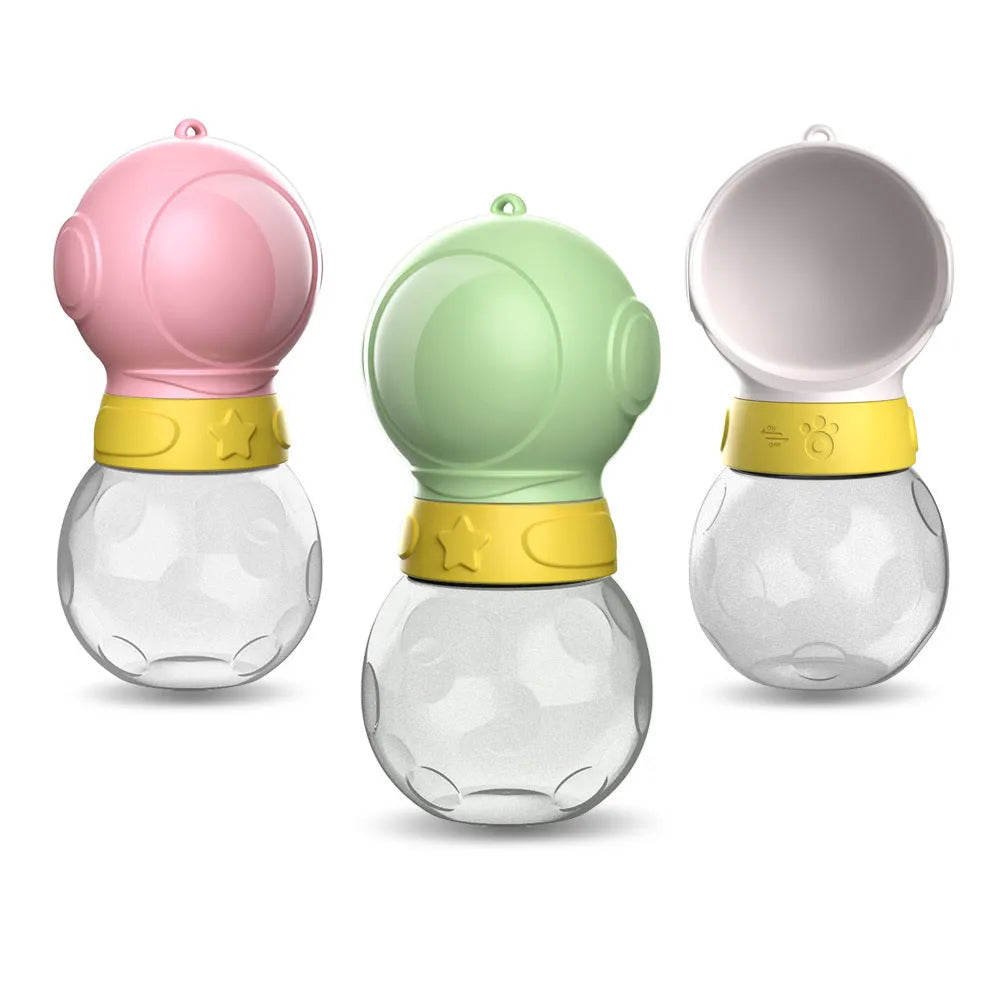 Portable dog water bottle with leak proof bowl and food storage in green, 380ml capacity