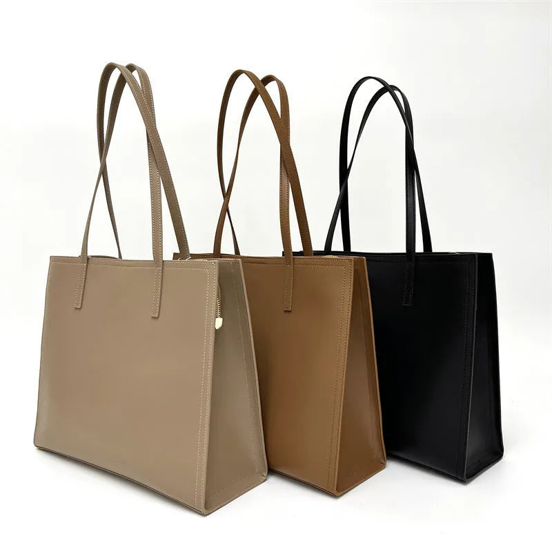 Brown genuine leather women's one-shoulder handbag with horizontal square shape