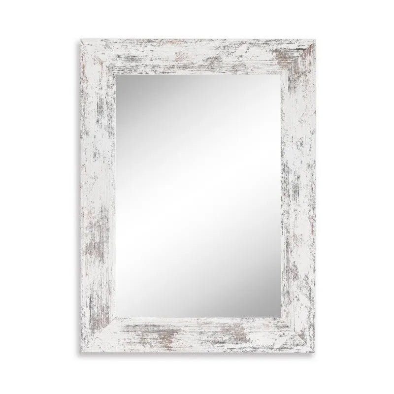 Wall-mounted retro Chinese style dressing mirror in little white colour, shown in bathroom setting