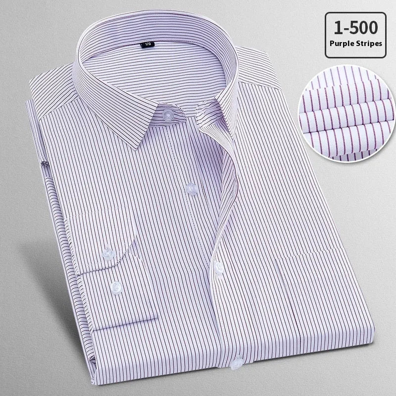 Men's long sleeve linen business shirt in pink diagonal pattern and solid red colour options