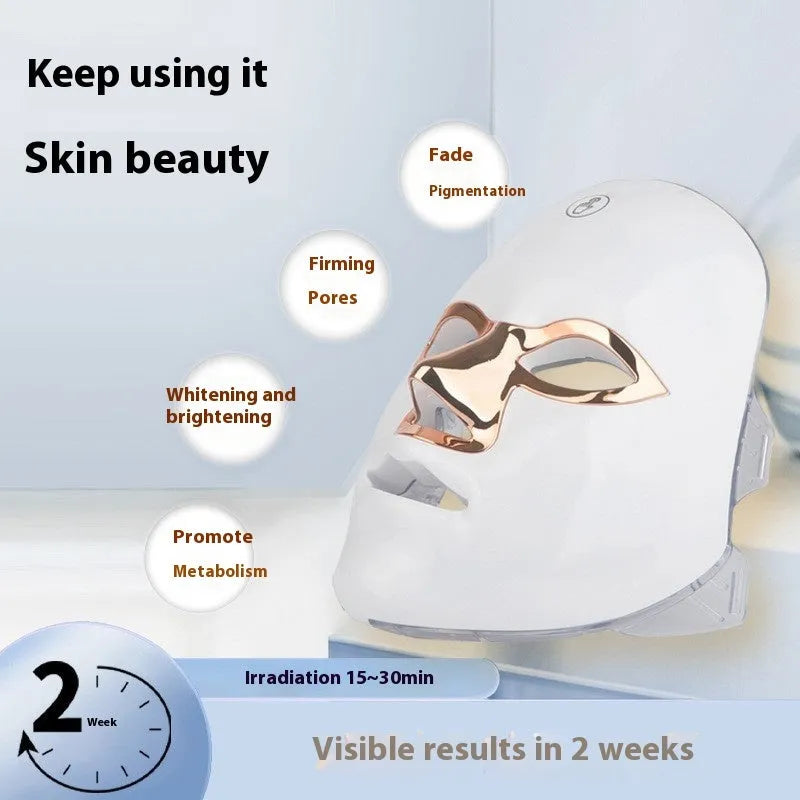 Rechargeable LED beauty mask in white, white rose gold or black gold rim colour options for facial light therapy