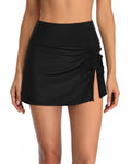 Women's solid colour lace-trimmed casual swimming trunks in polyester fabric.