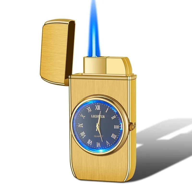 Multifunctional electronic watch and gas lighter with LED flashing lamp in metal body