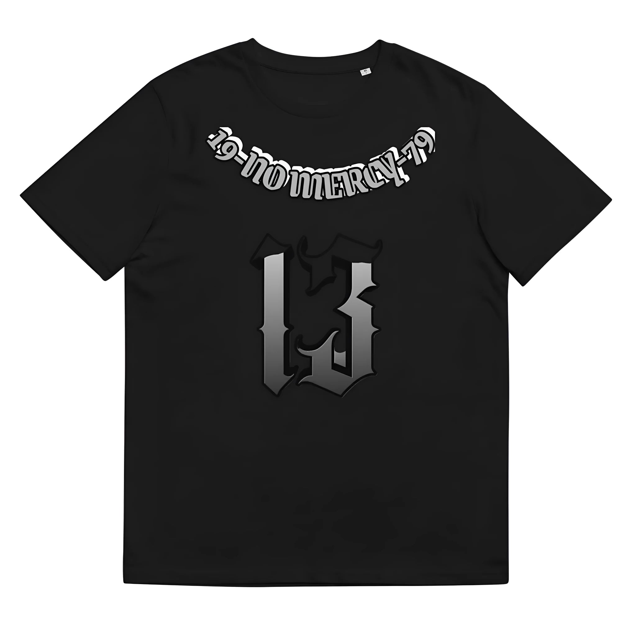 Men's black 3D digital print casual T-shirt with round neck and short sleeves.
