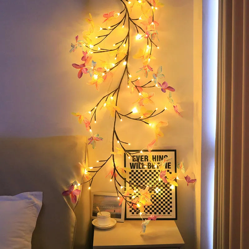 USB-powered LED butterfly tree rattan lamp with flexible branches and colour-changing lights