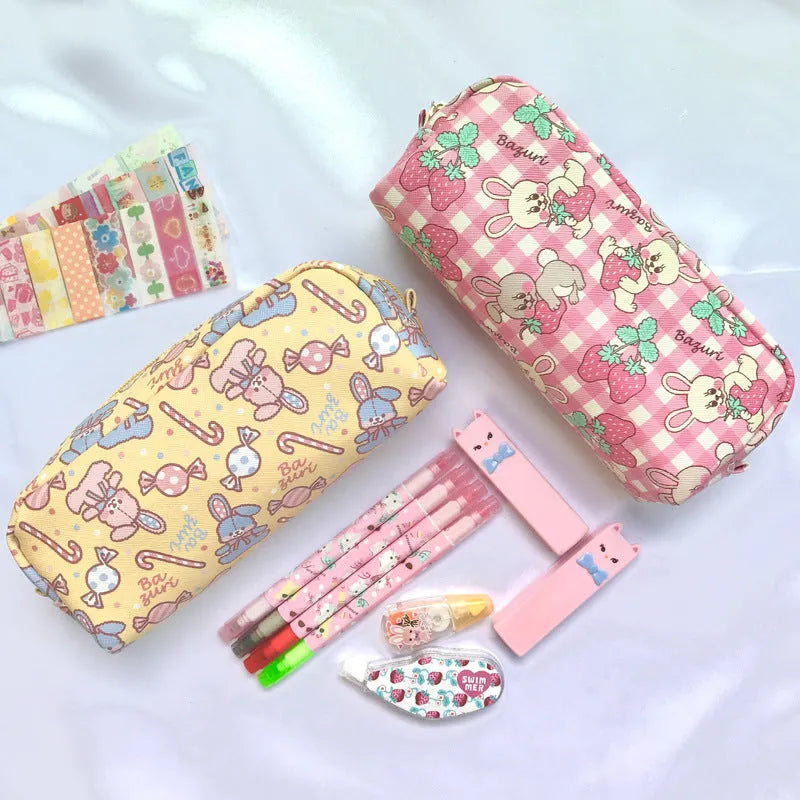 Printed PVC cylindrical pencil case 19 x 6.3 x 7 cm with cartoon pattern for school stationery