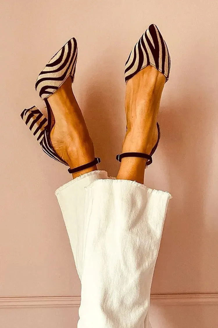 Women's high heel pointed zebra hollow sandals in suede with PU lining, side view