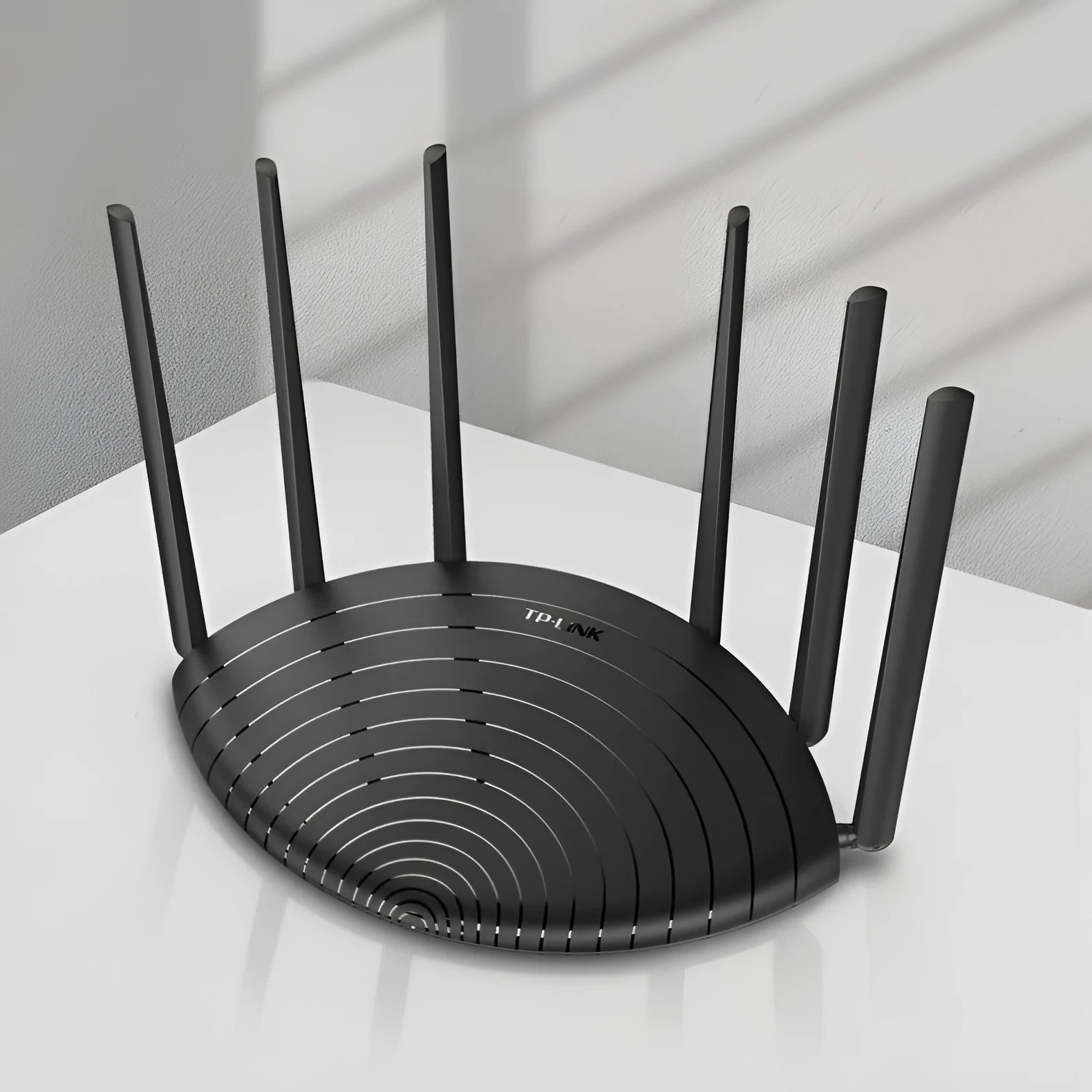 AC1900 Gigabit wireless router with compact black design showing easy-display interface