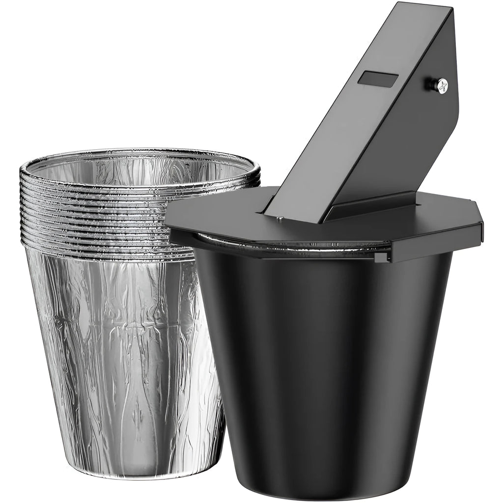 Black barbecue grease catcher with cover and aluminium foil bucket liners
