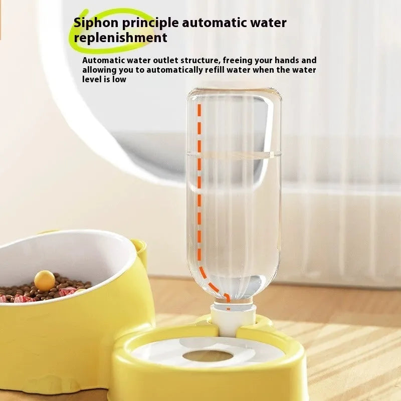 A plastic automatic drinking water basin for cats with two bowls, shown in haze blue colour.