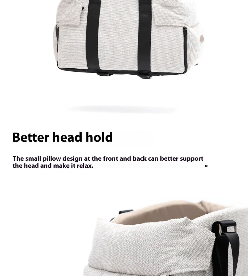 Beige polyester pet car nest and diaper bag with dimensions 23x20x40 cm