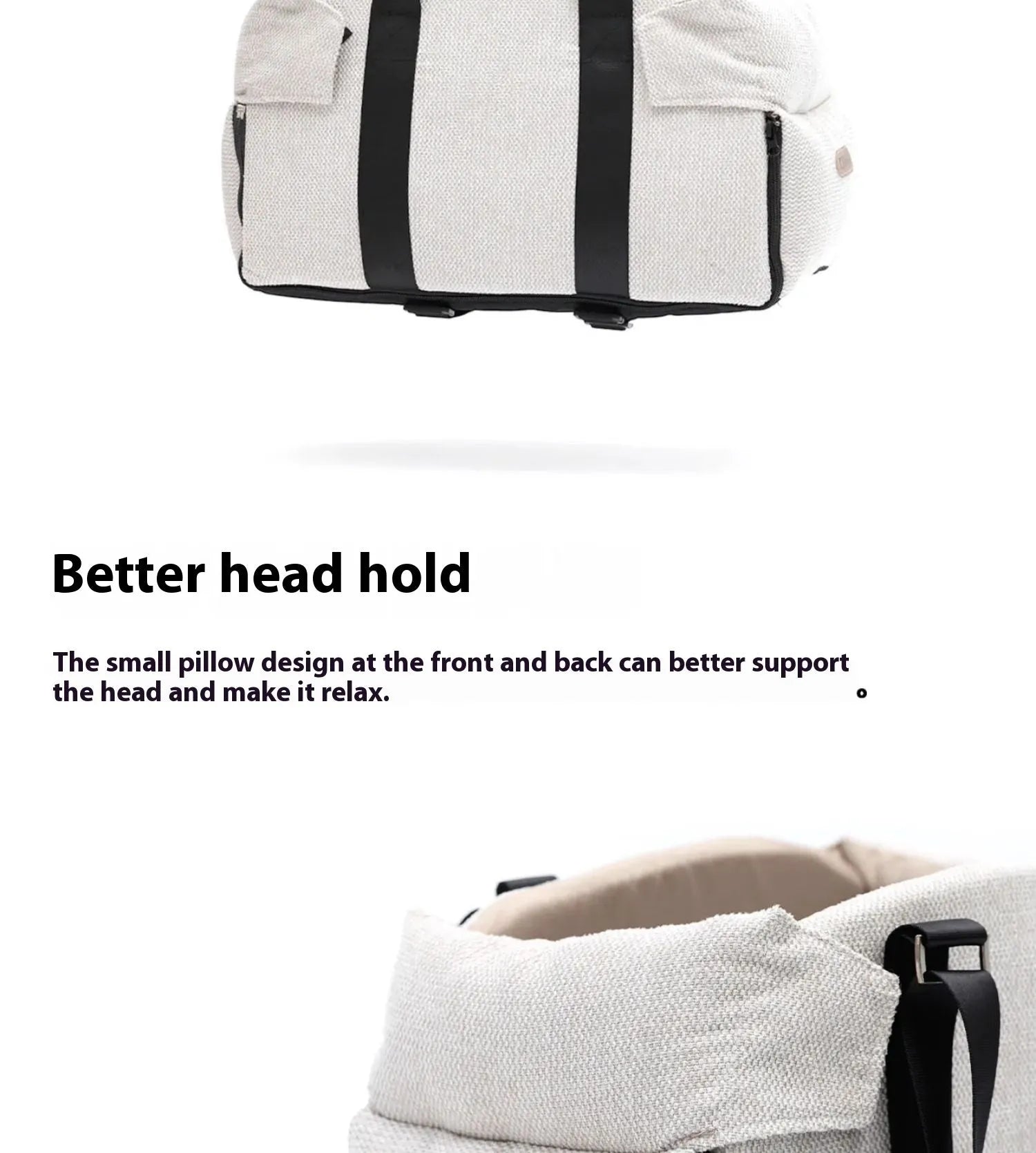 Beige polyester pet car nest and diaper bag with dimensions 23x20x40 cm