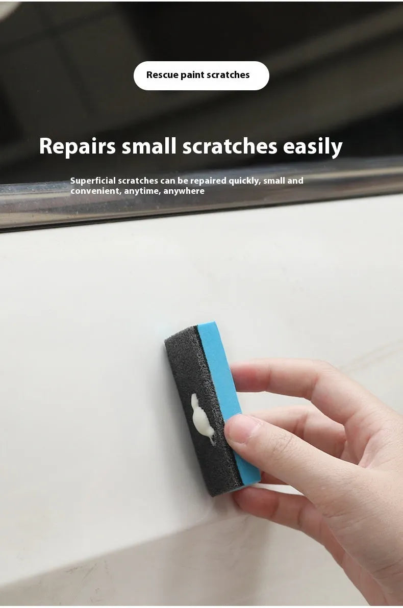 Car scratch repair wax kit showing A wax, B wax, and a frosted sponge mop for paint polishing