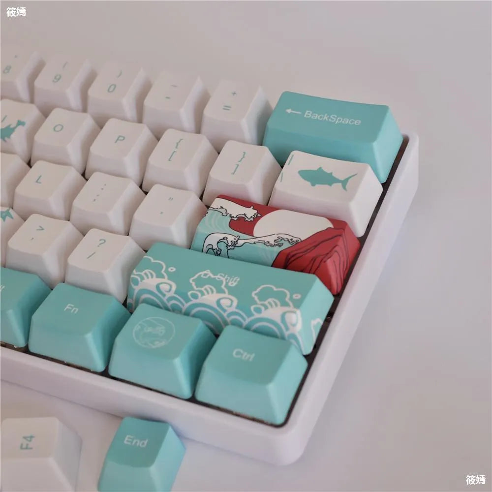 Coral Sea themed PBT keycap set with five-sided sublimation printing for XIAO YAN mechanical keyboard