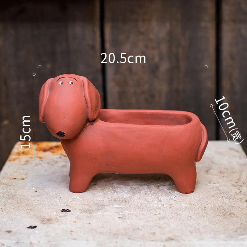Cement sausage dog flower pot medium floor planter 15x20.5x10cm with drainage hole
