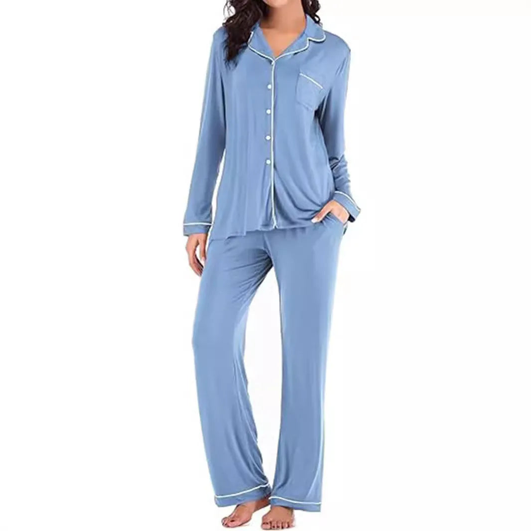 Women's solid colour casual cardigan suit set with button front and pockets in modal fibre blend