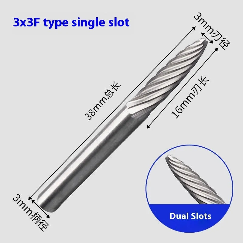Tungsten steel alloy rotary file with F-shaped cutter for grinding engraving and milling applications