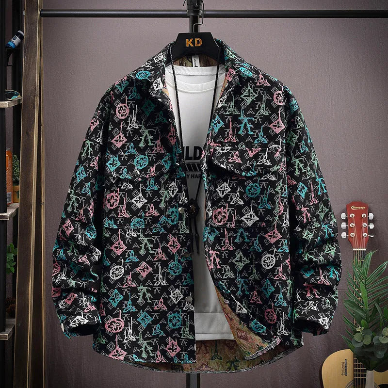 Casual lapel shirt coat in a blue colour, shown with long sleeves and a straight hem.