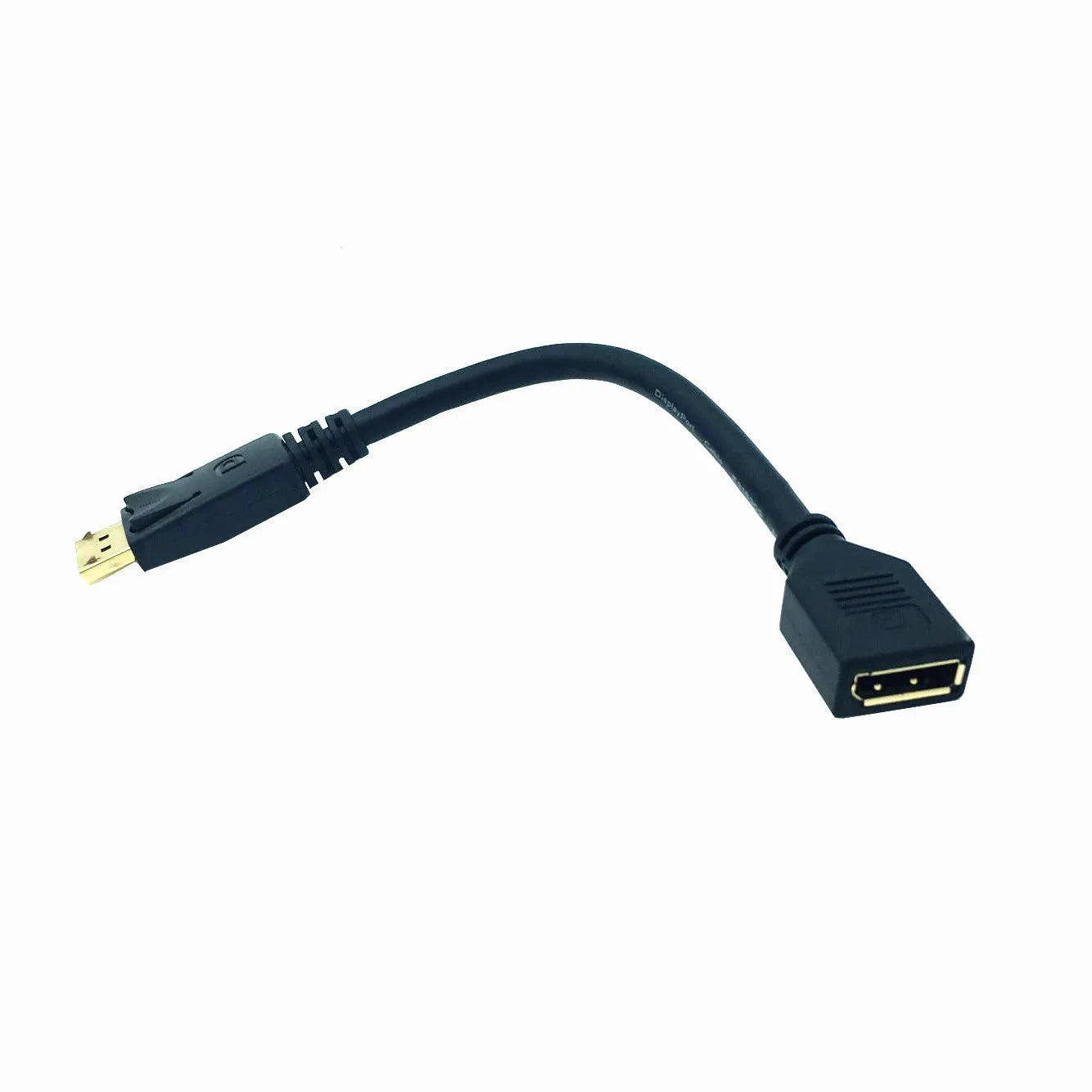 Black DP male to female extension cable 0.3 metres with standard connectors