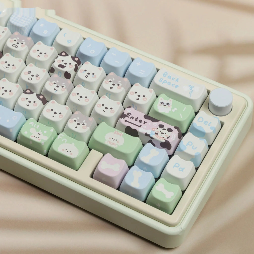 PBT sublimation key cap full set with colourful puppy design for mechanical keyboards